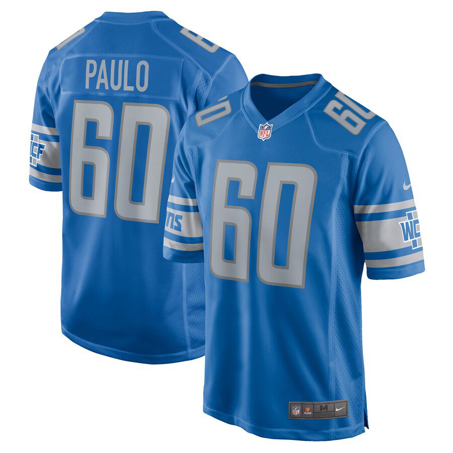Men Detroit Lions 60 Darrin Paulo Nike Blue Home Game Player NFL Jersey